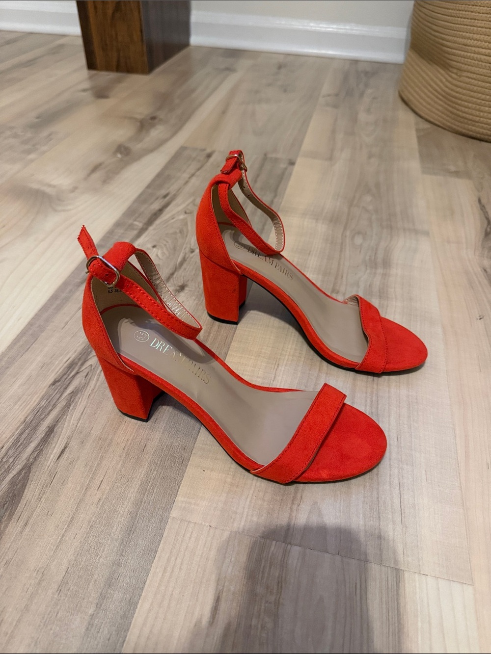 size 5.5 red colored Windsor 3” strappy open toe heels